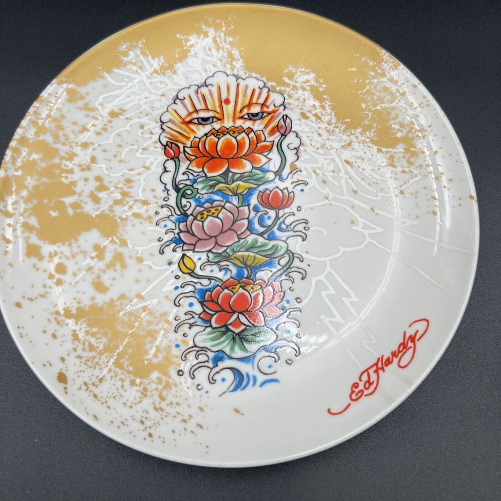Ed Hardy Life Salad Plate Tattoo Theme Floral
